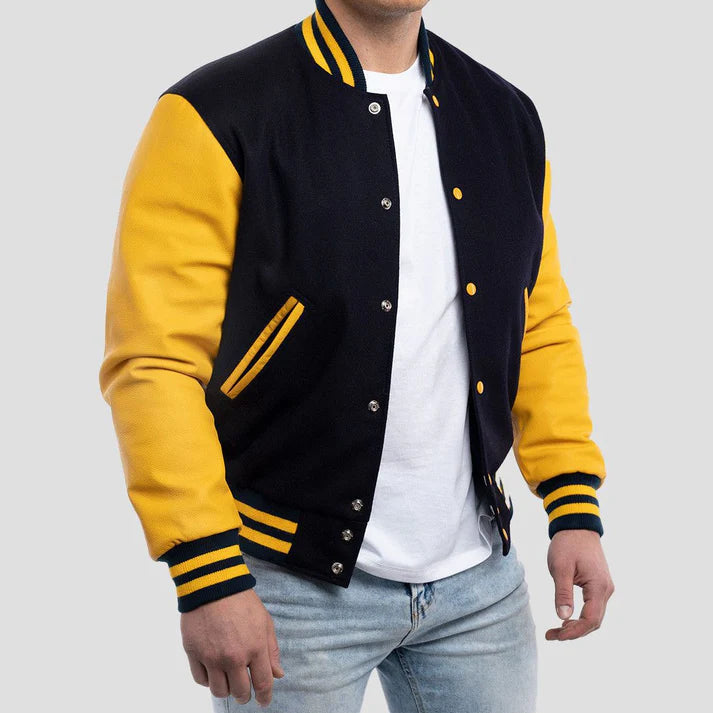 Men's Blue & Lemon Wool Varsity Jacket image 1