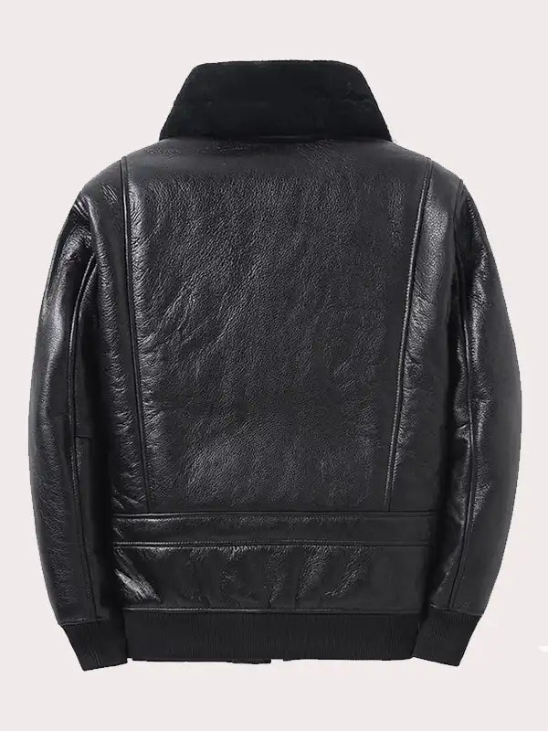 Mens Black Aviator Shearling Sheepskin Bomber Jacket image 1