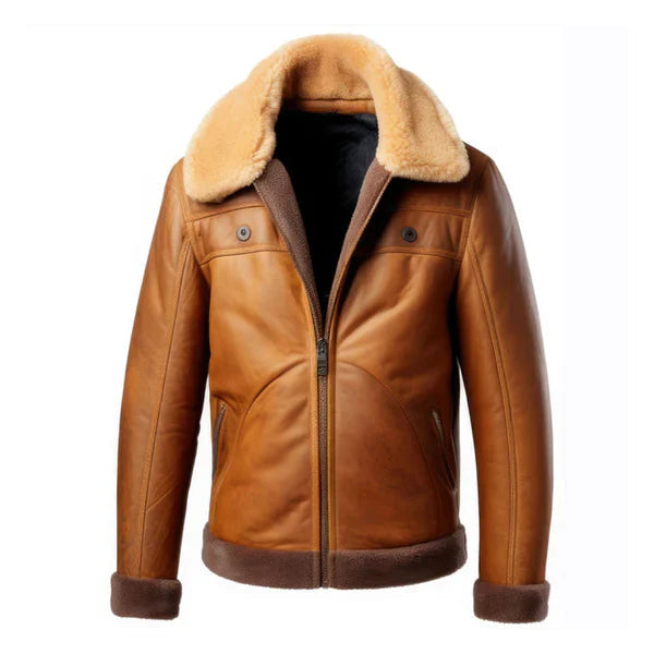 Men's B3 Zipper Faux Shearling Brown Leather Jacket image 0