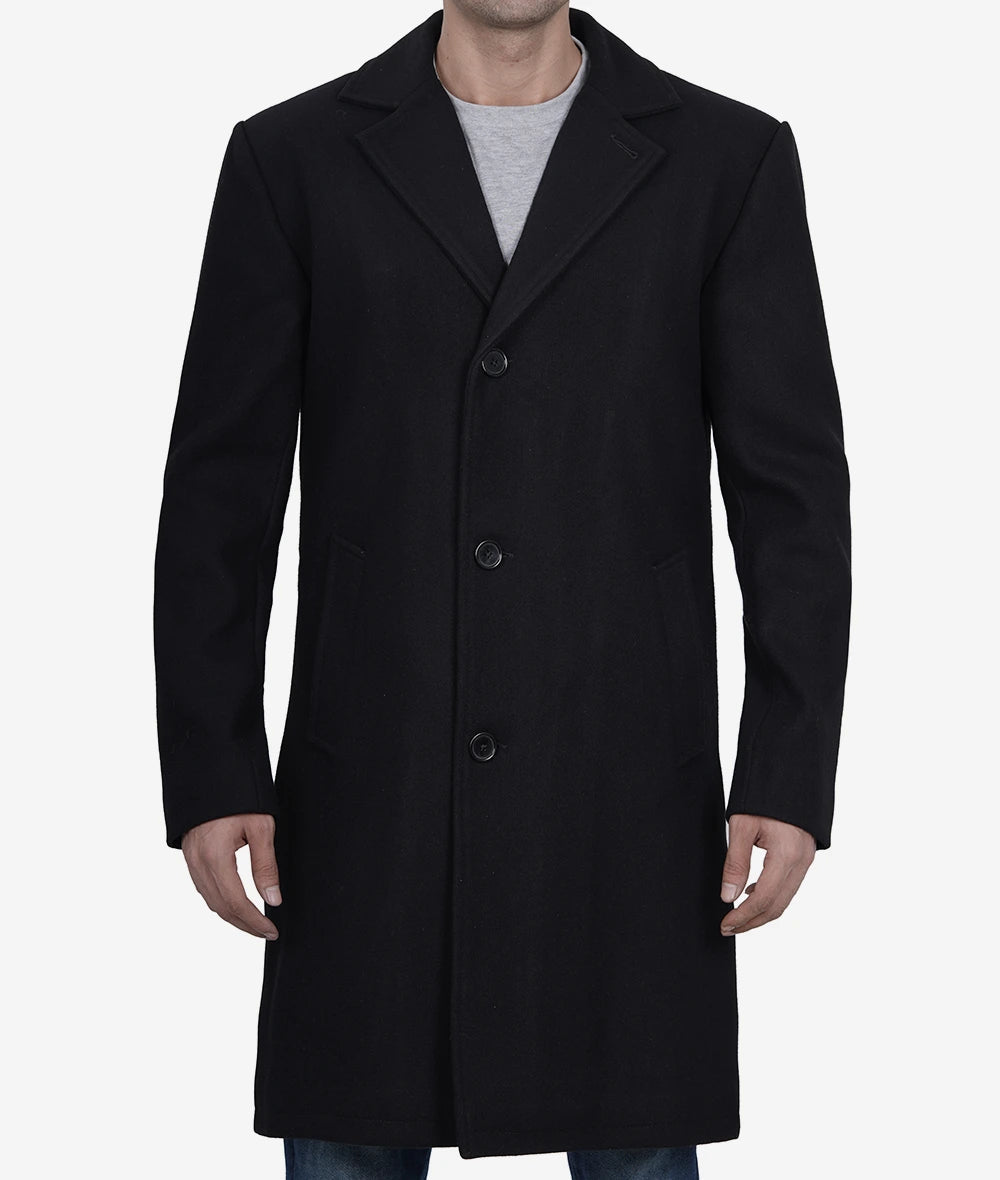 Men's Black Single-Breasted Fit Wool Coat image 1