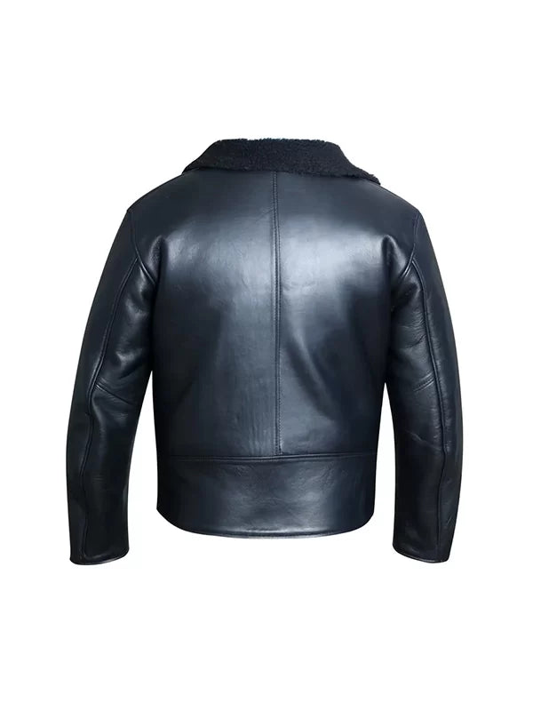 Mens Luxury Shearling Black Leather Jacket image 1