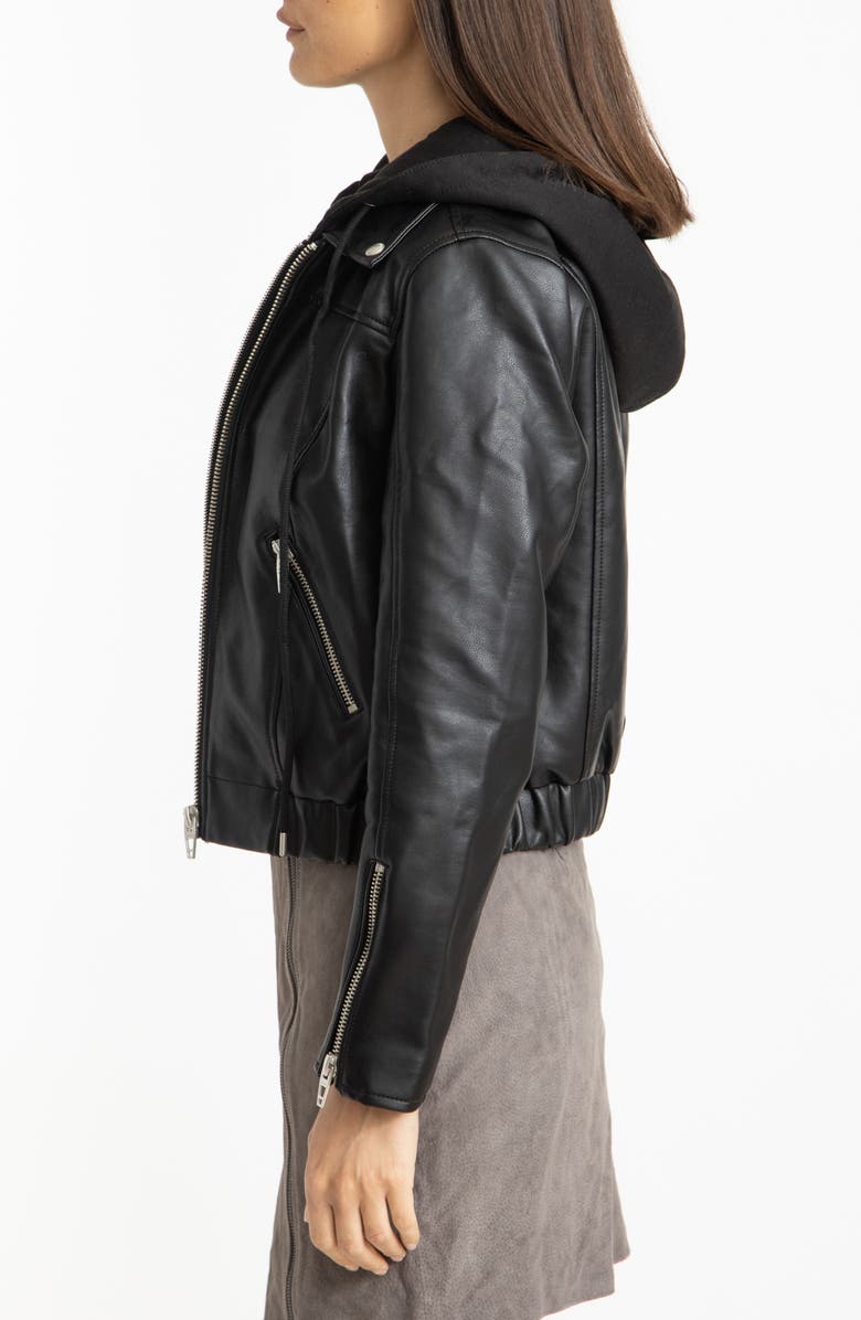Womens Lapel Collar Leather Jacket In Black image 3