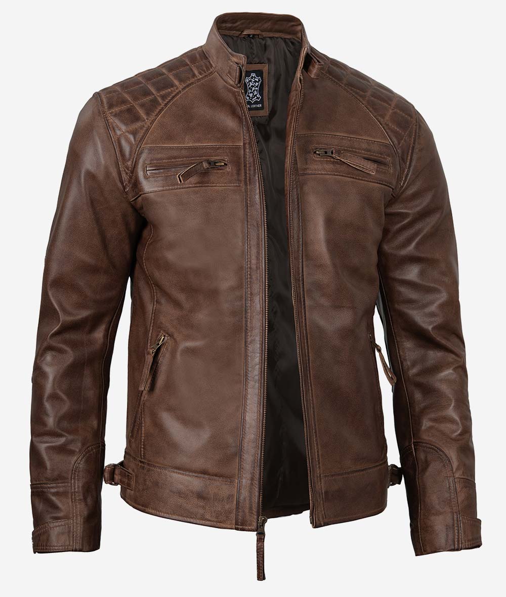 Men's Coffee Brown Biker Leather Jacket image 1