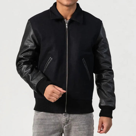 Black Body Jacket with Cowhide Leather Sleeves image 0