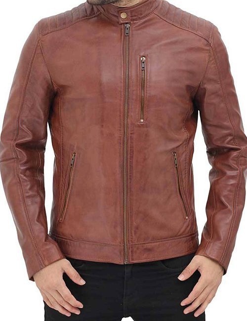 Benjamin Mens Cafe Racer Brown Leather Jacket image 2