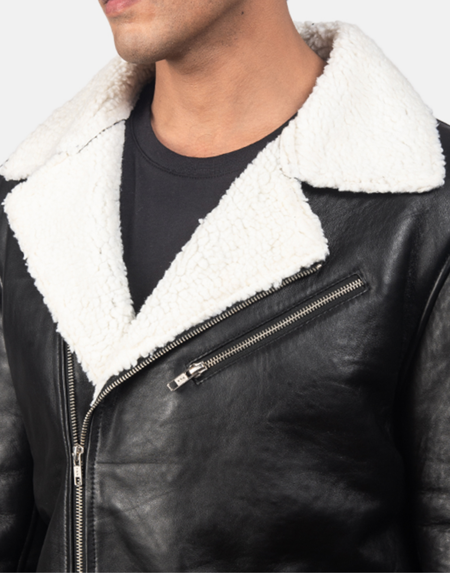 Alberto White Shearling Black Leather Jacket image 2