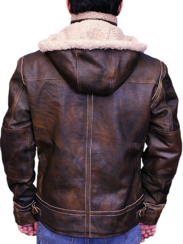 Men Aviator Leather Bomber Jacket with Fur Hood Brown image 1