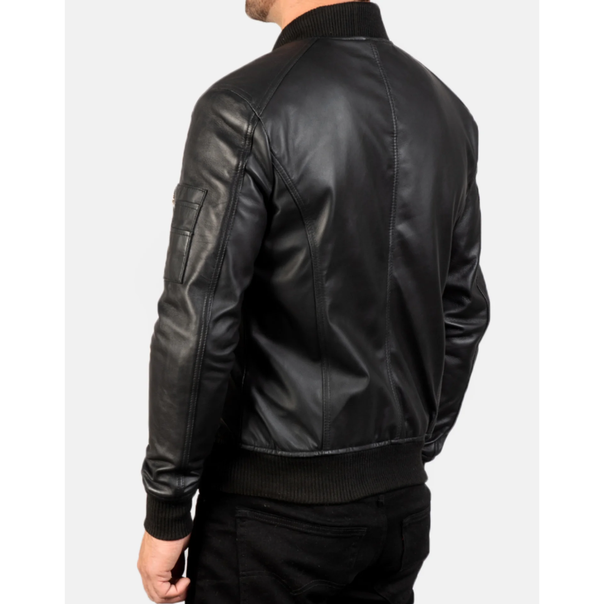 Bomia Ma-1 Black Leather Bomber Jacket image 1