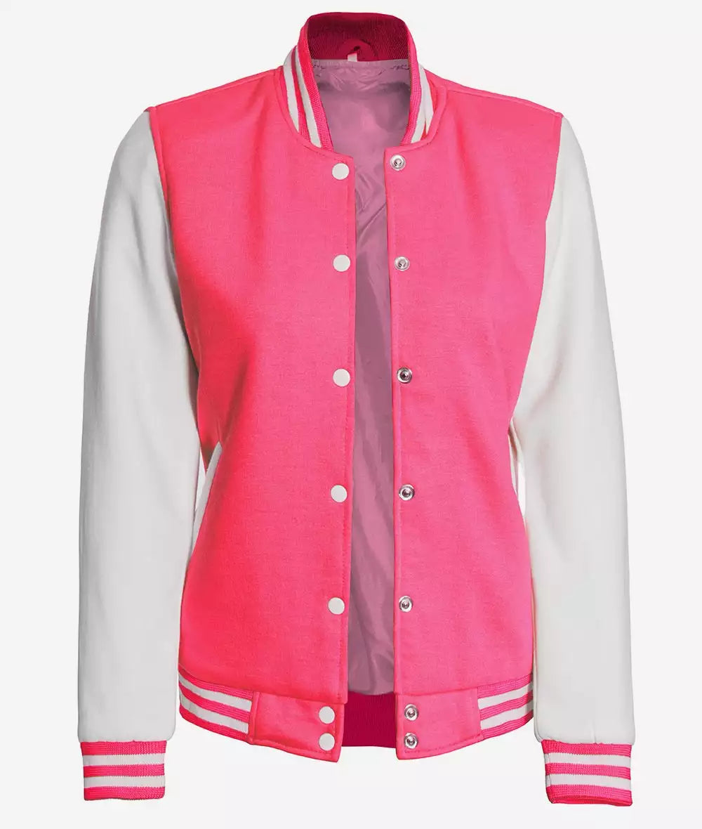Women's Pink and White Varsity Jacket - Baseball Bomber Style image 0