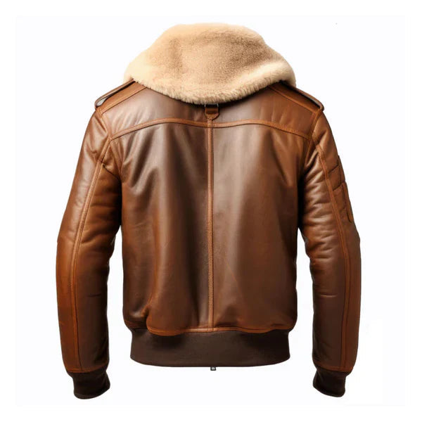 Men's Aviator Casual Lapel Faux Shearling Brown Leather Jacket image 1