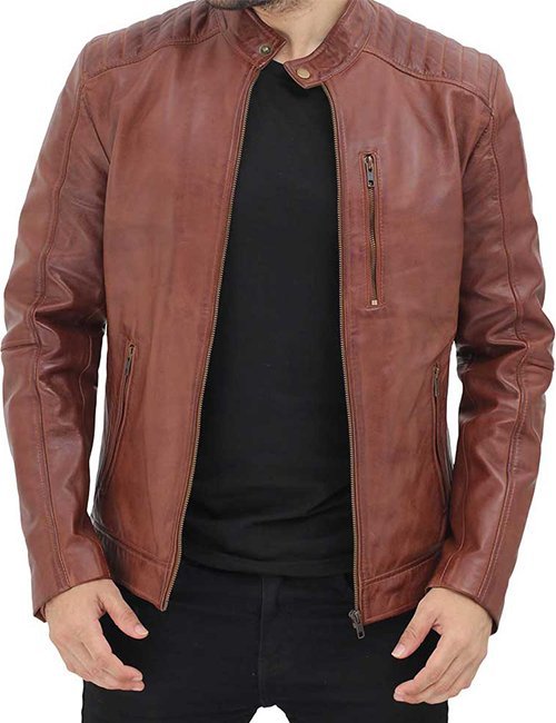 Benjamin Mens Cafe Racer Brown Leather Jacket image 0