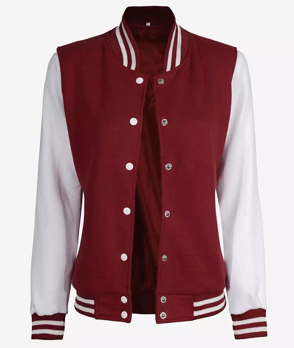 Women's Maroon and White Varsity Jacket - Baseball Style image 0