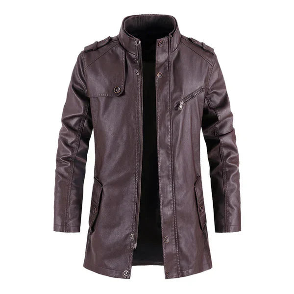 Vintage Casual Wine Stand Collar Leather Biker Coat image 0