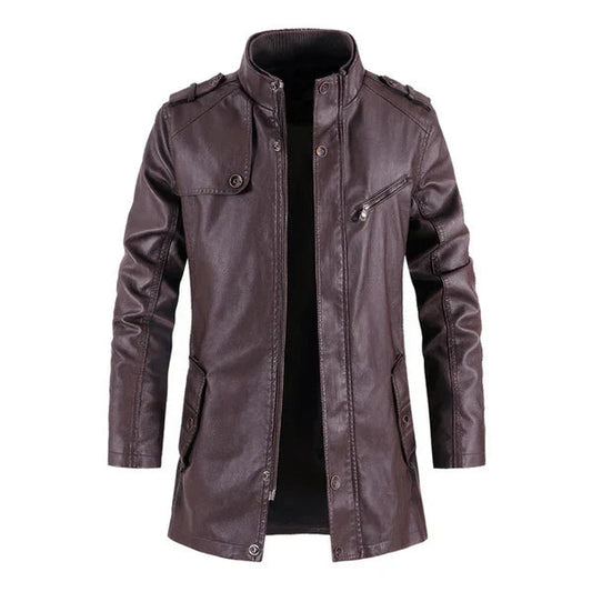 Vintage Casual Wine Stand Collar Leather Biker Coat image 0
