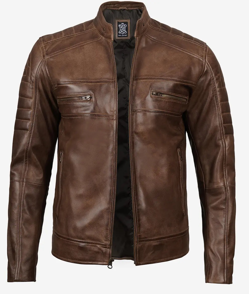 Men's Coffee Brown Biker Leather Jacket image 1