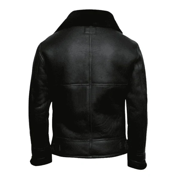 Men's Aviator Faux Shearling Black Bomber Leather Jacket image 1