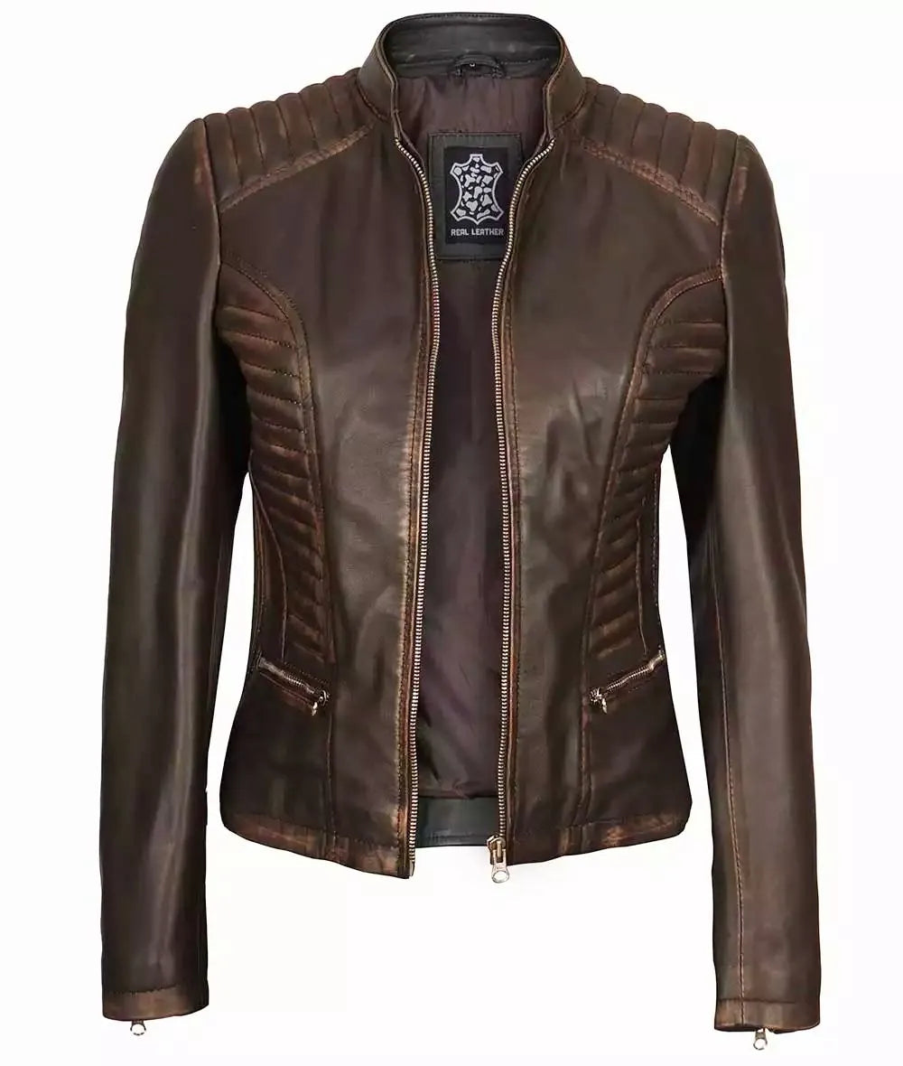 Women's Ruboff Brown Slim Fit Leather Jacket image 1