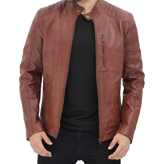 Benjamin Mens Cafe Racer Brown Leather Jacket image 0