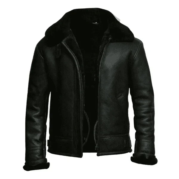 Men's Aviator Faux Shearling Black Bomber Leather Jacket image 0