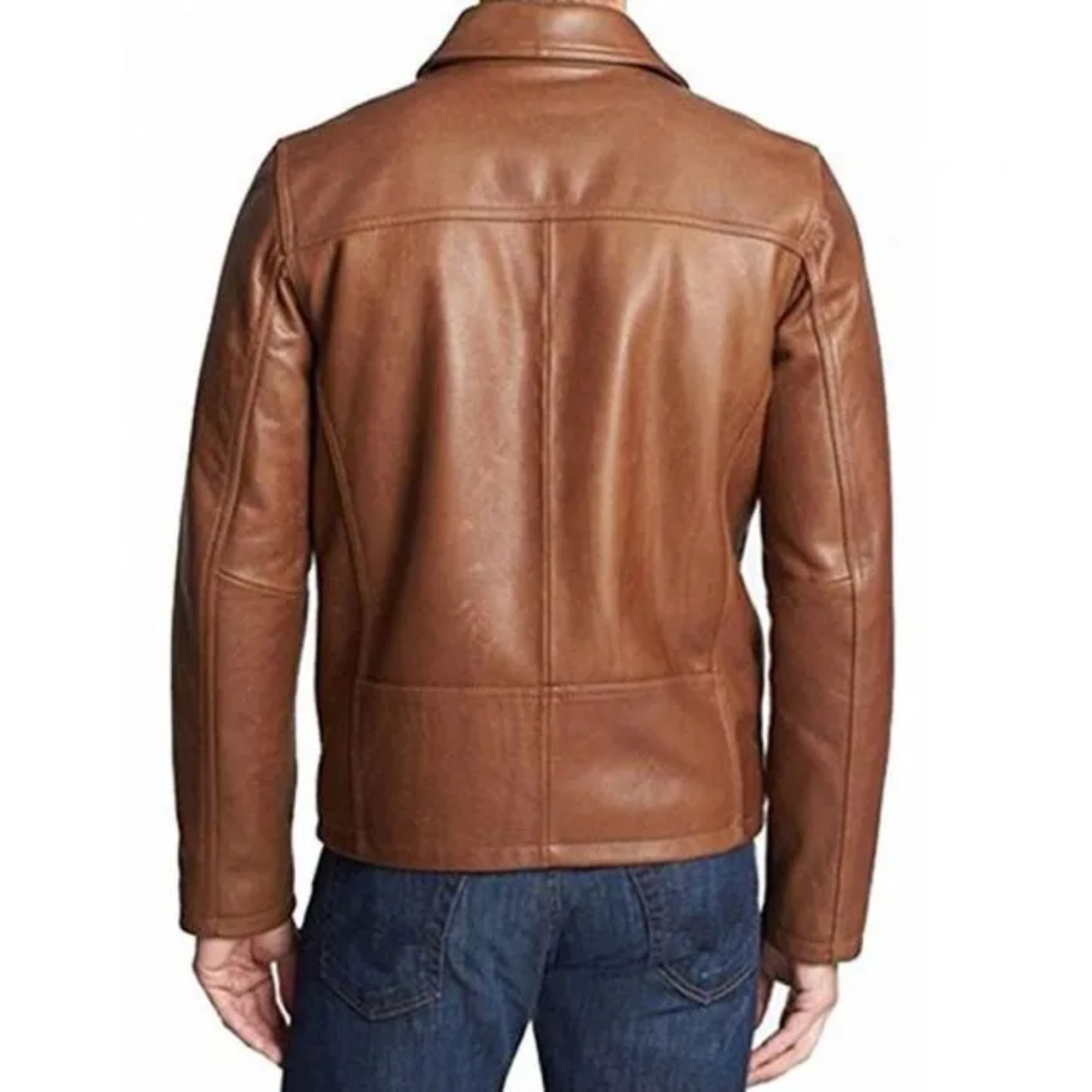 Mens Casual Shirt Collar Brown Leather Jacket image 1