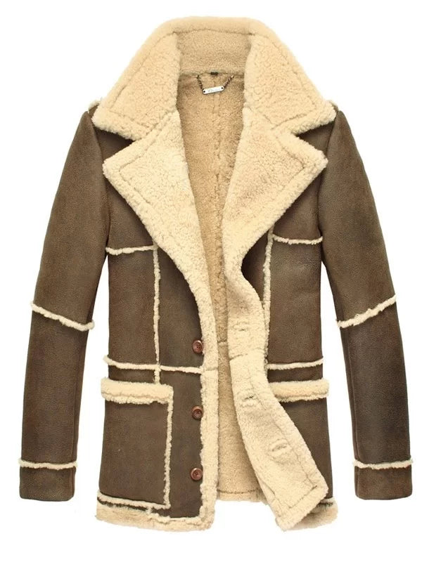 Mens Shearling Brown Sheepskin Leather Coat image 0