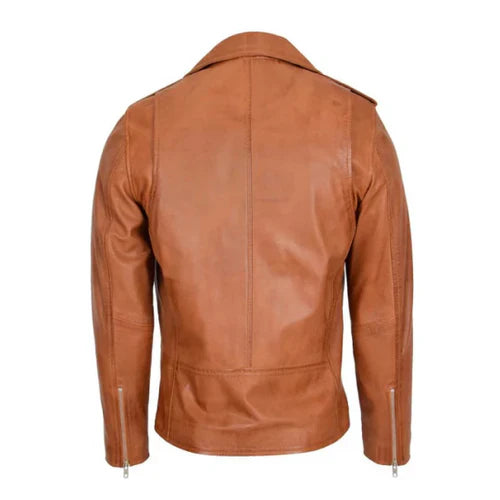 Men's Brando Biker Tan Leather Jacket image 1