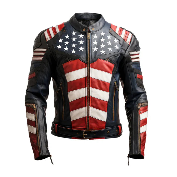 Men's American Flag Casual Zipper Leather Jacket image 0