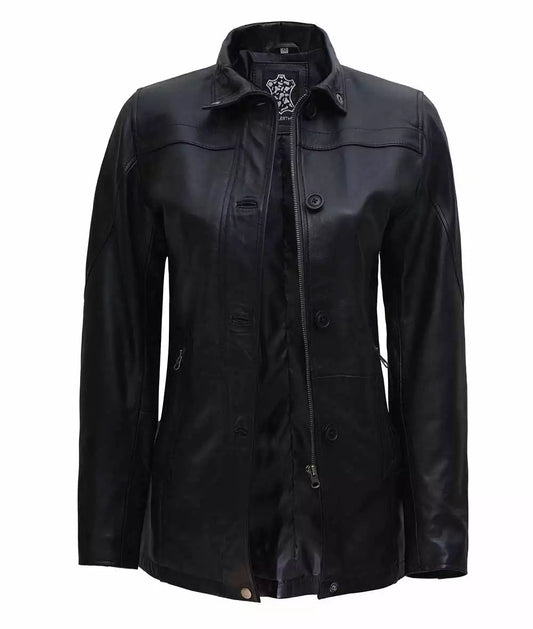 Bristol Women's Black 3/4 Length Leather Car Coat image 0