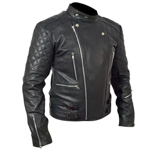 Men's Brando Motorcycle Biker Black Genuine Leather Jacket image 1