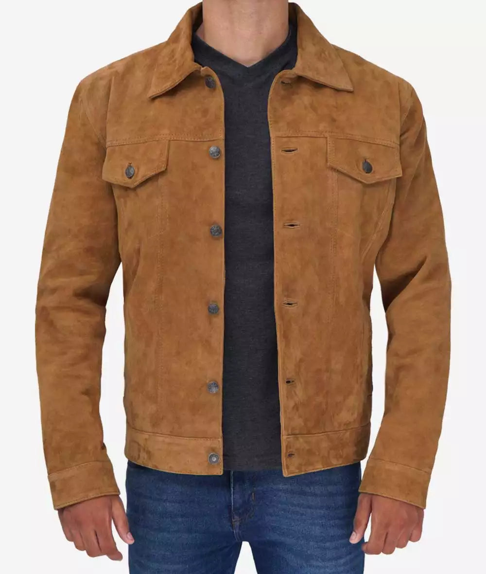 Men's Pure Tan Suede Trucker Jacket image 1