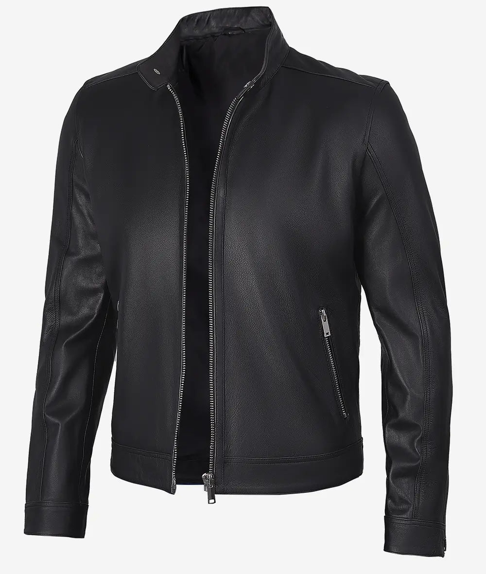 Men's Premium Black Cafe Racer Leather Jacket image 0