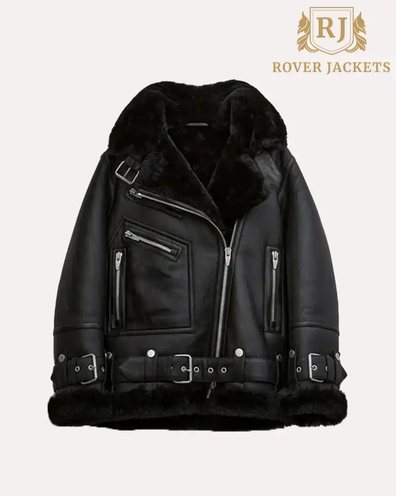 Black Women's Shearling Leather Jacket - B3 RAF Aviator Style image 0