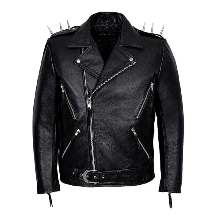 Men's Black Ghost Rider Motorcycle Black Leather Jacket image 0