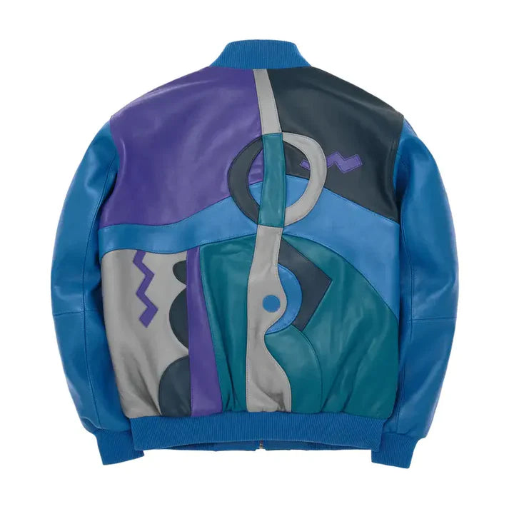 Men's Stylish Blue Pecaso Leather Jacket image 1