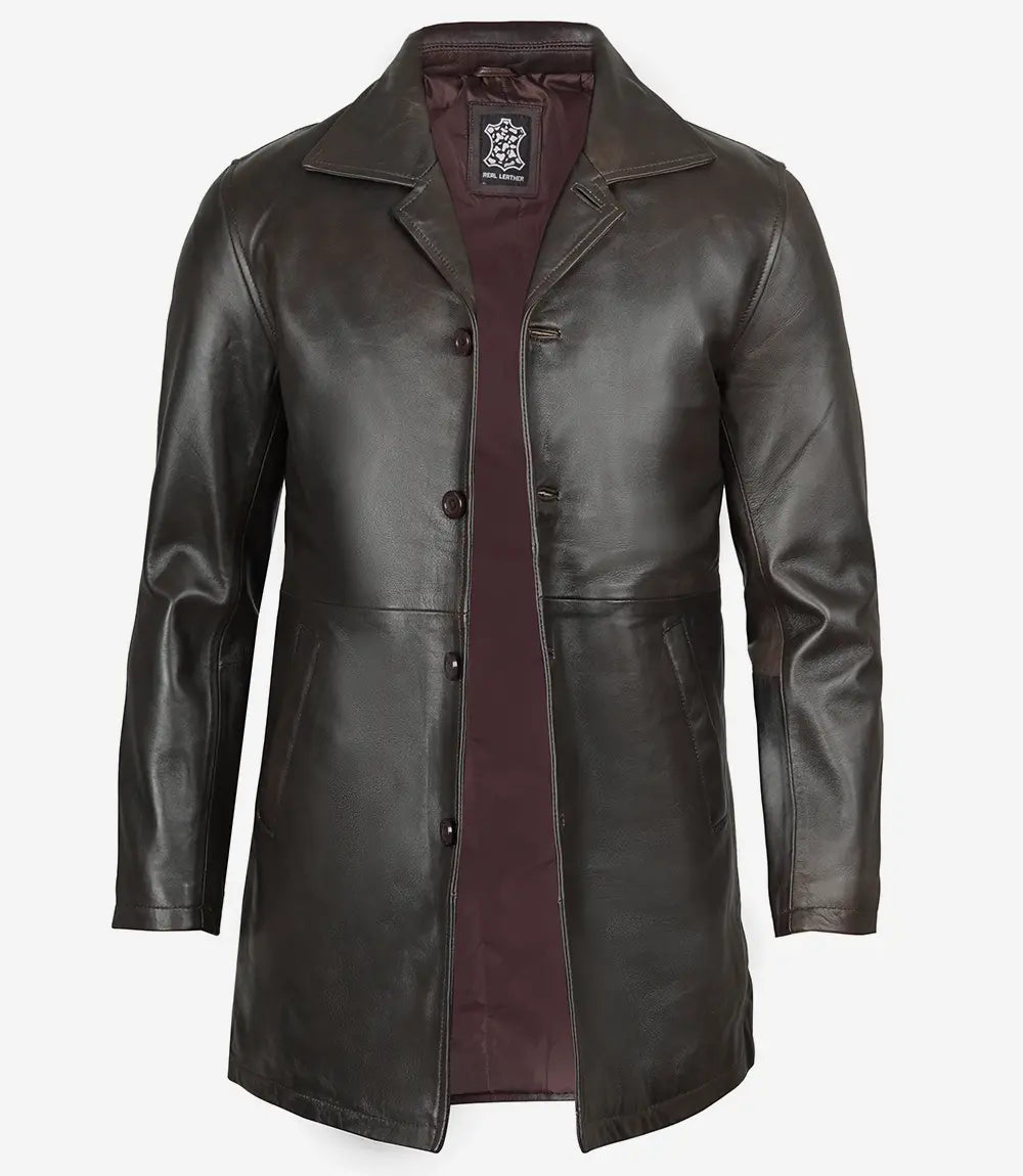 Men's Dark Brown Real Leather Car Coat image 1
