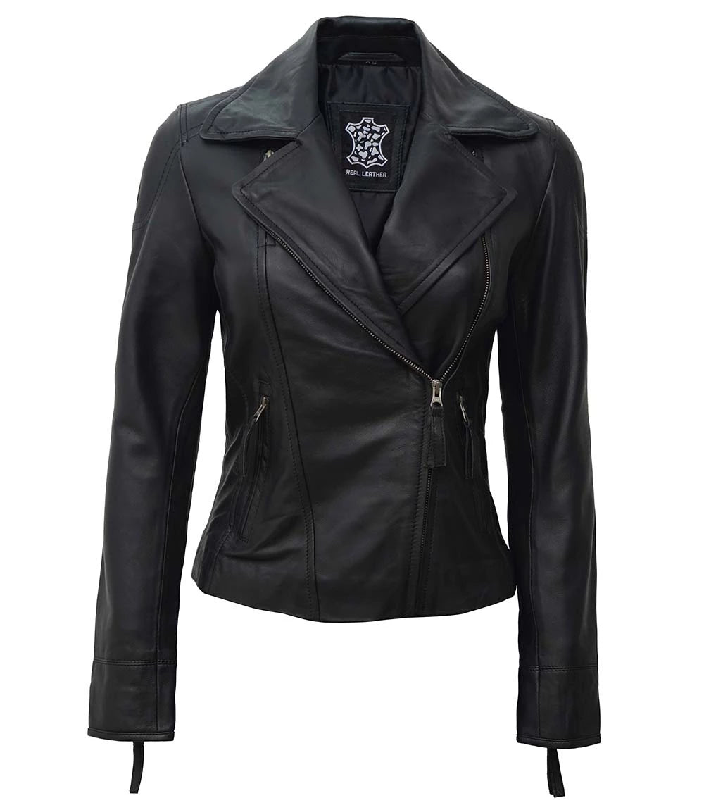 Ramsey Women's Asymmetrical Black Biker Leather Jacket image 1