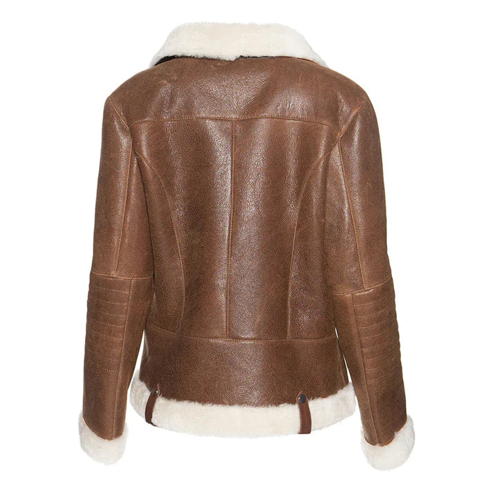 Women's Brown Merino Faux Shearling Leather Jacket image 1
