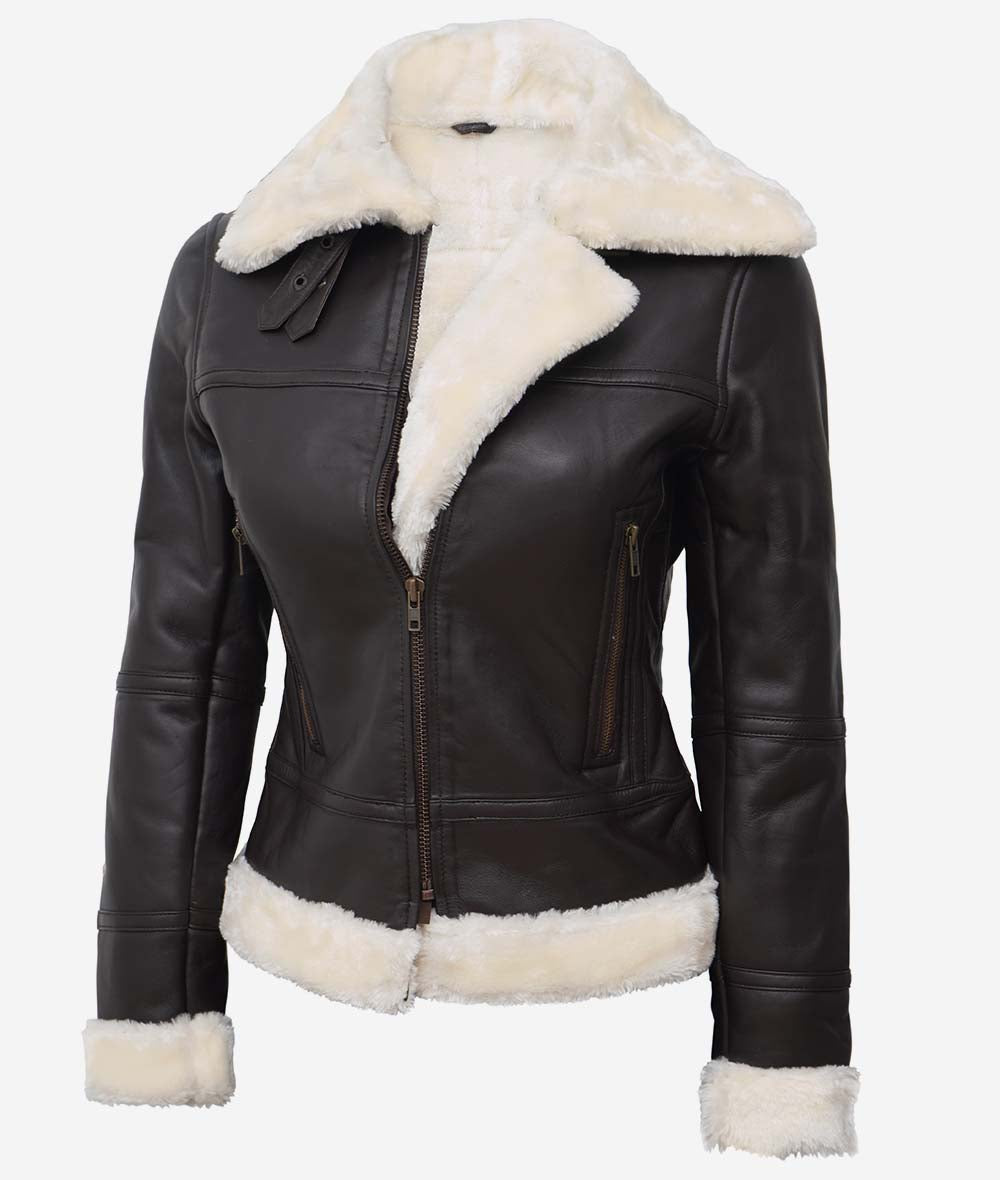Women's B3 Dark Brown Shearling Leather Jacket image 1