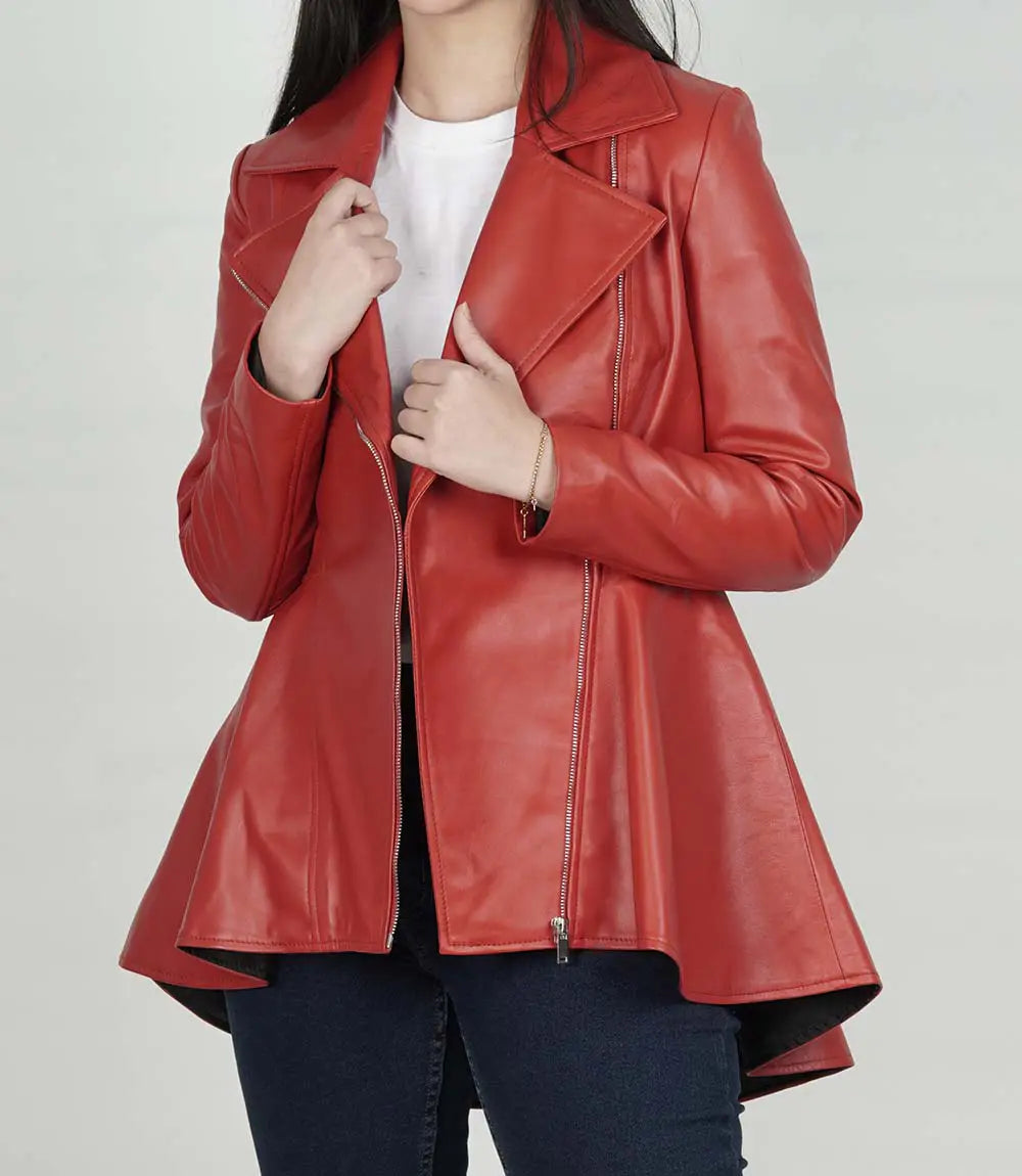 Women's Red Peplum Leather Jacket image 1