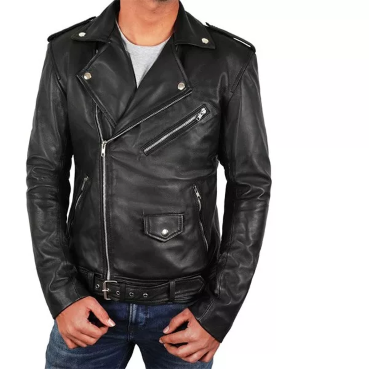 Asymmetrical Biker Leather Jacket image 1