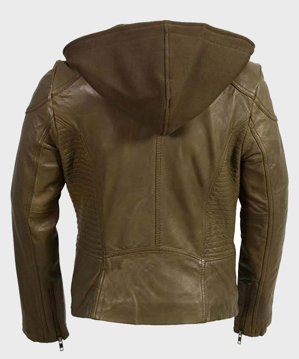 Womens Olive Motorcycle Leather Jacket image 2