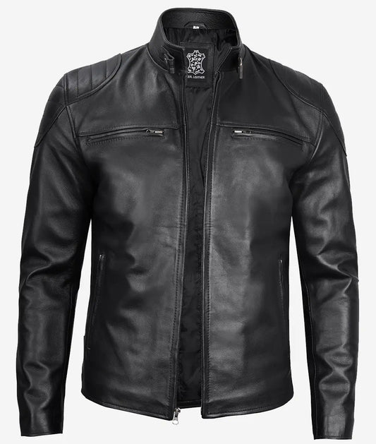 Men's Cafe Racer Black Lambskin Leather Jacket image 0