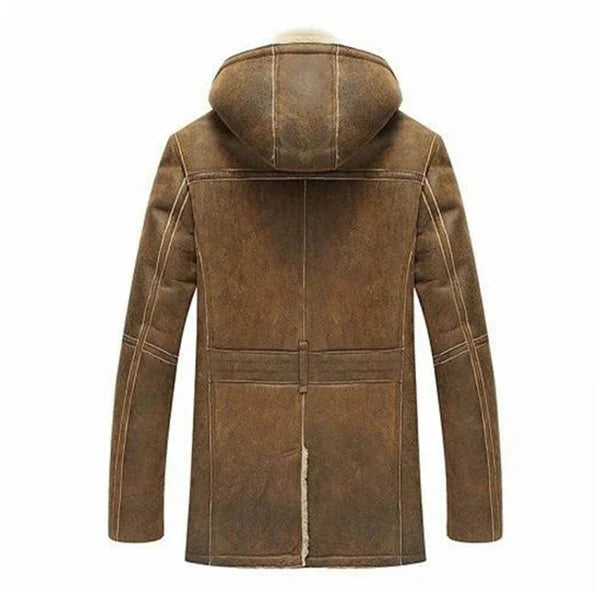 Men's B3 Hooded Shearling Real Brown Leather Coat image 1