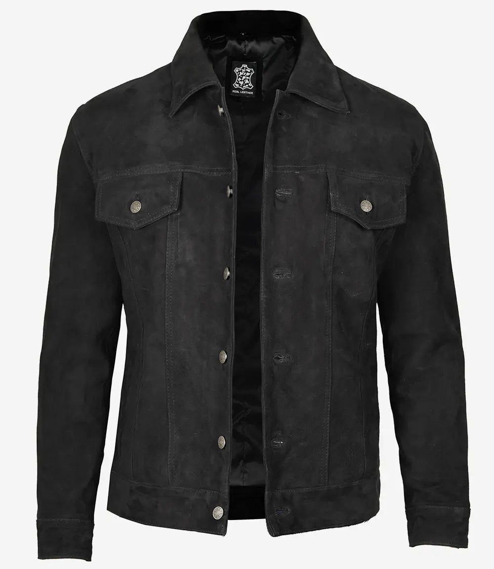 Men's Classical Black Suede Trucker Jacket image 0