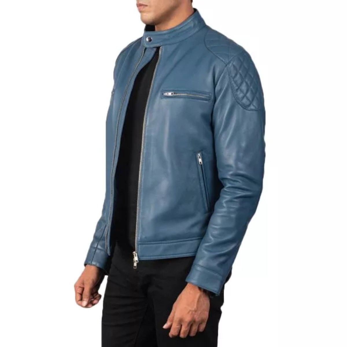 Blue Quilted Jacket Mens image 1