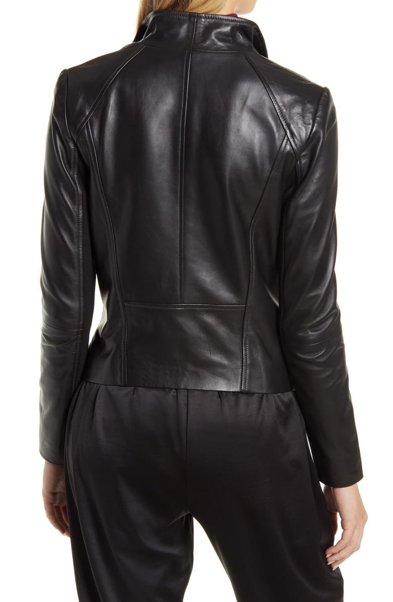 Black Lapel Collar Leather Jacket Women image 2