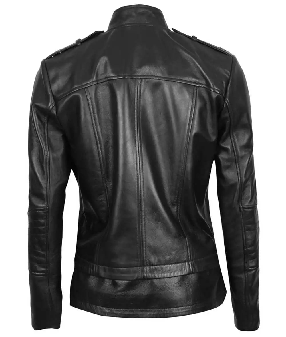 Women's Black Lambskin Leather Biker Jacket image 1