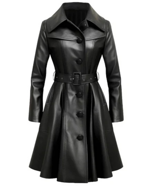 Women's Black Lumos Long Leather Coat image 0