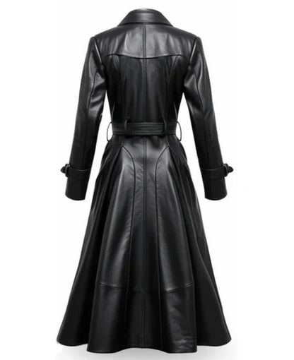 Women's Black Bravura Long Leather Coat image 1