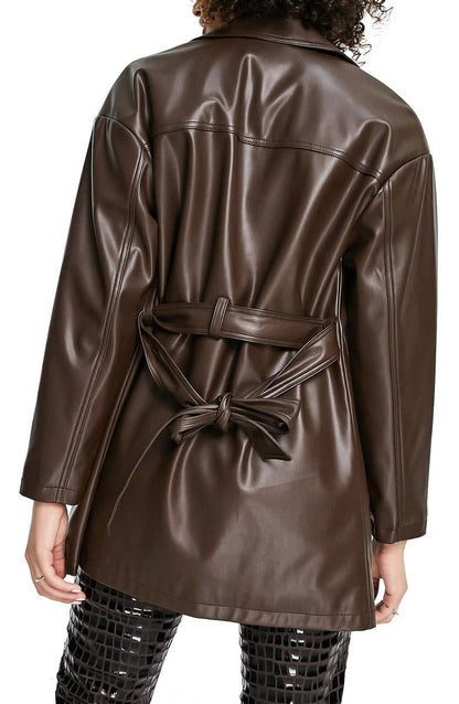 Belted Faux Leather Shirt Jacket image 2